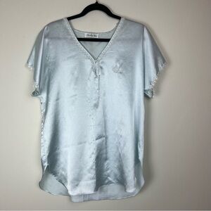 Vintage Christian Dior Satin Lace Embroidered Logo Light Baby Blue Sleep Shirt